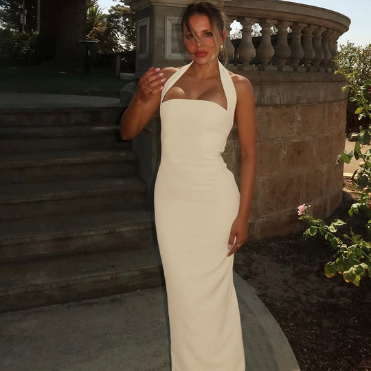 Damen Elegantes Maxikleid mit Halterneck und figurbetontem Schnitt R&B