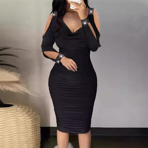 Damen Figurbetontes Cocktailkleid mit detaillierter Raffung und Off-Shoulder-Ärmeln R&B