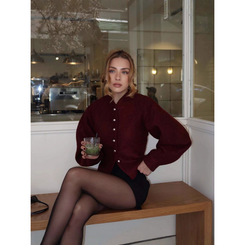 Damen zeitlose Strickjacke mit eleganten Knöpfen und voluminösen Ärmeln R&B