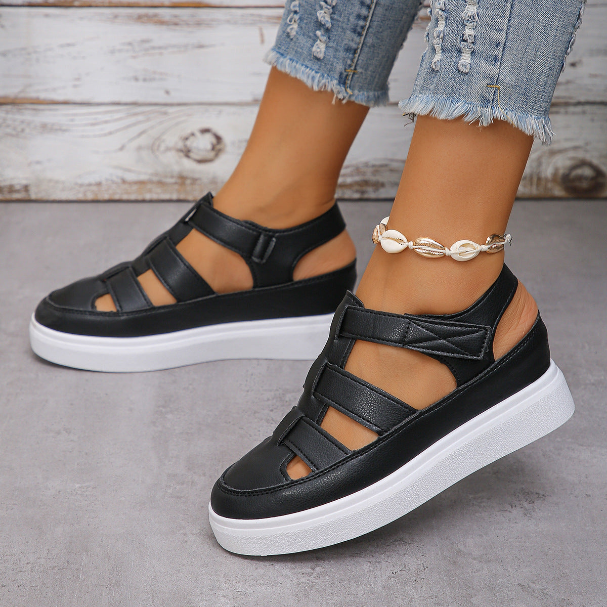 Damen Wedge-Sneaker mit verstellbaren Riemen und rutschfester Sohle R&B