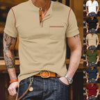 Herren nan urbanes Kurzarmshirt mit Stehkragen, halber Knopfleiste und Brusttasche R&B
