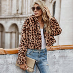 Damen Trendige Kurzjacke aus Kunstpelz im Leopardenmuster R&B