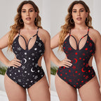 Damen Einteiler Badeanzug mit modischem Cut-Out-Design und Sternenmuster R&B