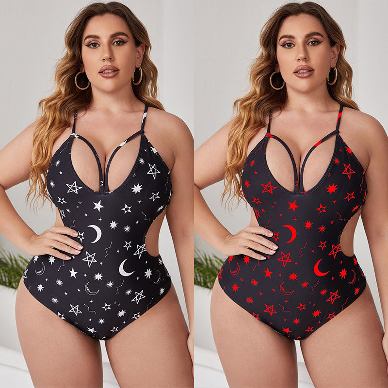 Damen Einteiler Badeanzug mit modischem Cut-Out-Design und Sternenmuster R&B
