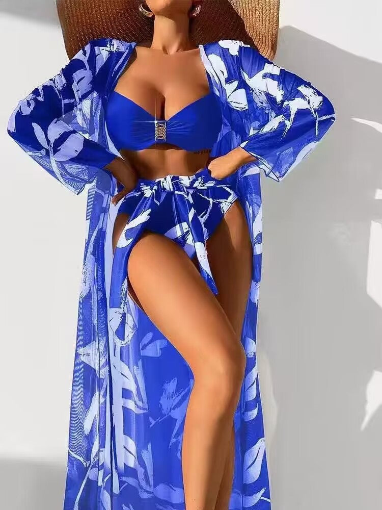 Damen Strandkleid mit floralem Design und elegantem Überwurf R&B