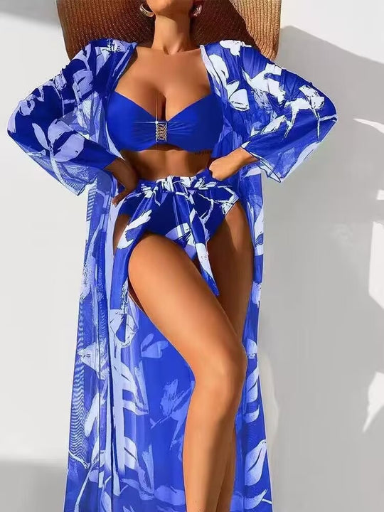 Damen Strandkleid mit floralem Design und elegantem Überwurf R&B