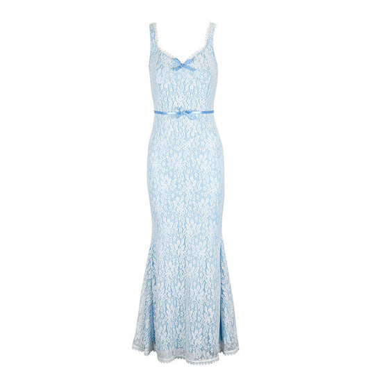 Damen Elegantes Spitzen-Midikleid mit verstellbaren Trägern und Schleifen-Detail R&B