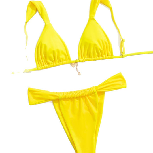 Damen Sportlicher Bikini mit gerafftem Oberteil und hohen Beinausschnitten R&B