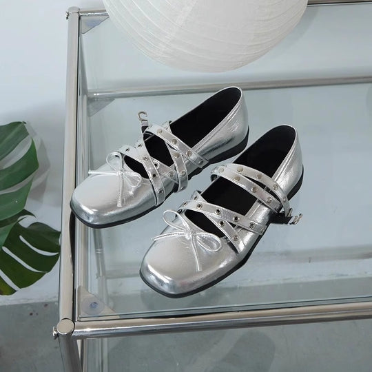 Damen Ballerinas mit elegantem Riemendesign und modischer Schnürung R&B