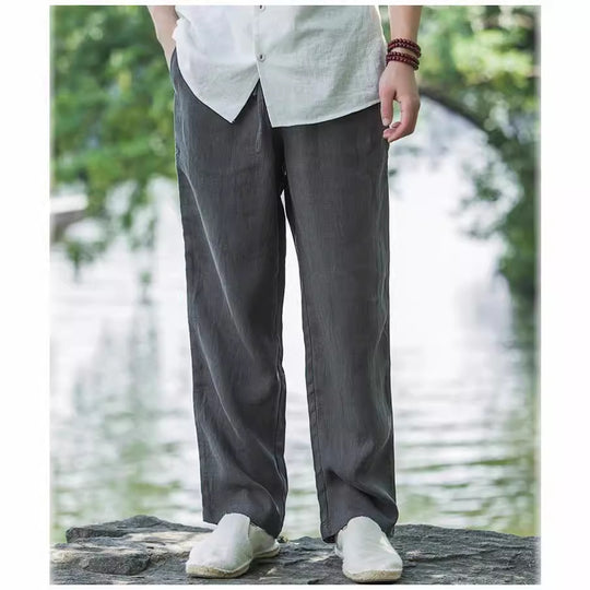 Herren lässige Leinenhose mit elastischem Bund und praktischen Seitentaschen R&B