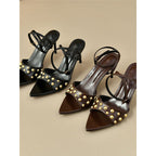 Damen elegante Slingback Sandalen mit zierlicher Perlenverzierung R&B