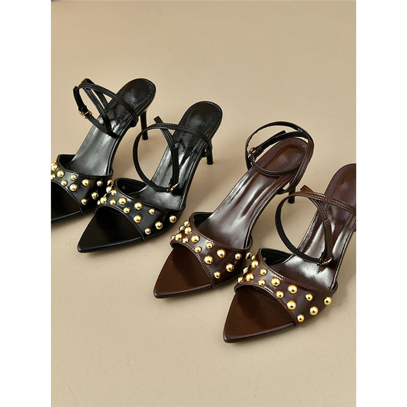 Damen elegante Slingback Sandalen mit zierlicher Perlenverzierung R&B