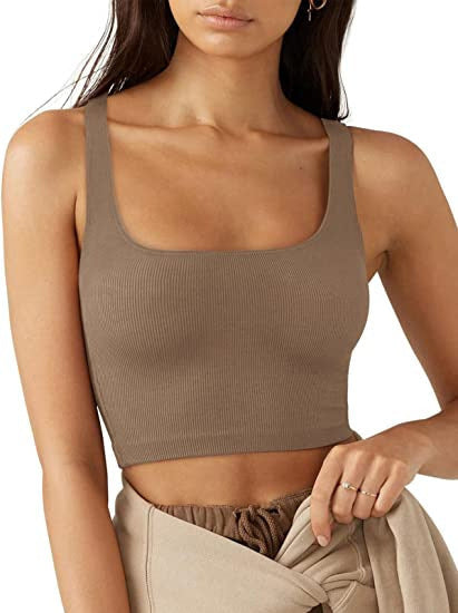 Damen cropped Top mit breiten Trägern und feinem Rippenmuster R&B