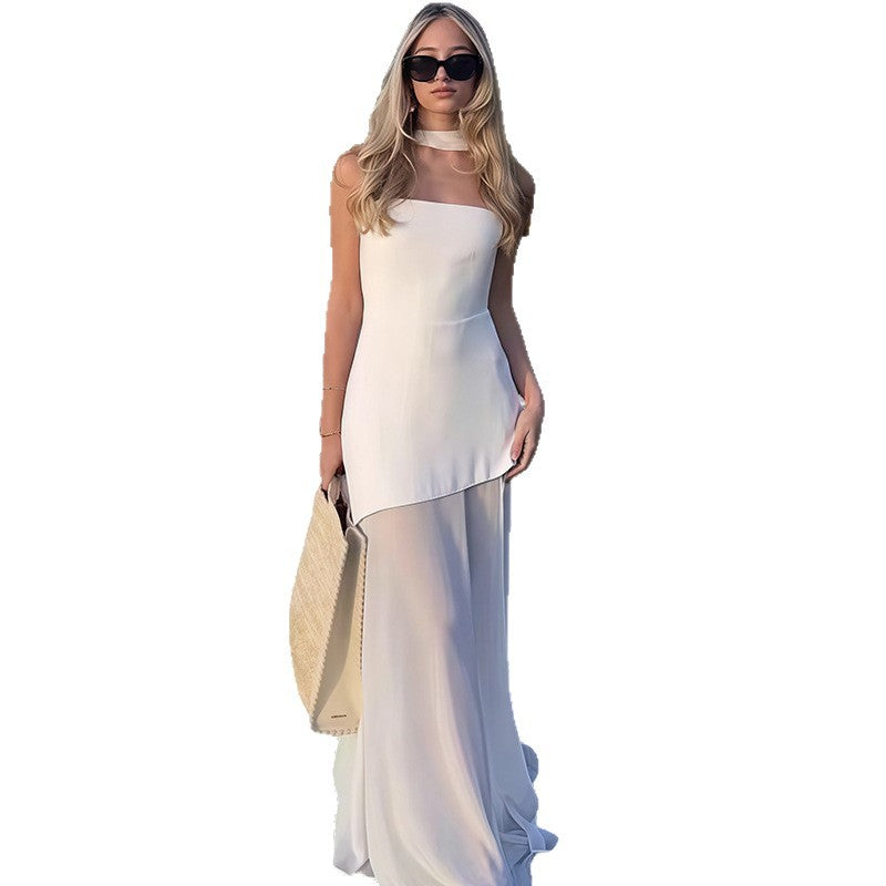 Damen Elegantes Maxikleid mit asymmetrischem Schnitt und schickem Schlitz R&B