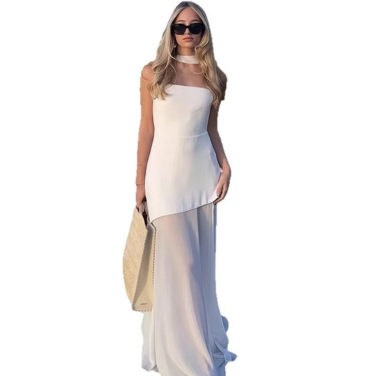 Damen Elegantes Maxikleid mit asymmetrischem Schnitt und schickem Schlitz R&B