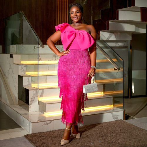 Damen Cocktailkleid mit voluminösem Rüschendesign und Fransen R&B