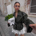 Damen Oversized Kunstlederjacke mit asymmetrischem Reißverschluss R&B