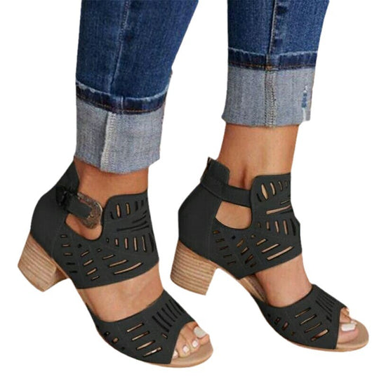Damen Stiefeletten mit Cut-Out-Design und Blockabsatz R&B