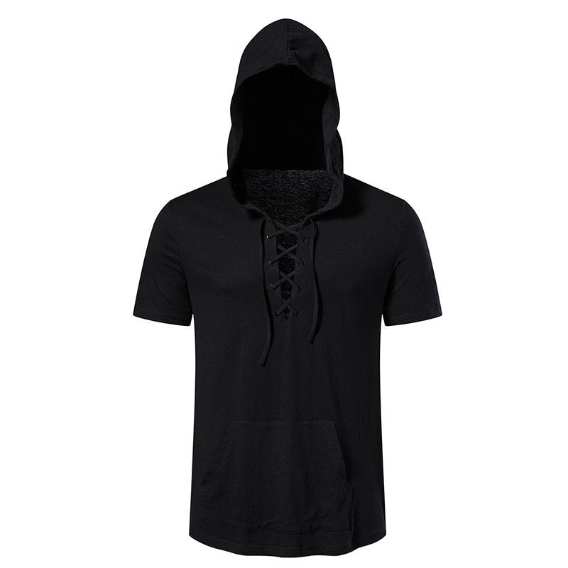 Herren Kapuzen-T-Shirt mit kreativem Schnürdesign R&B