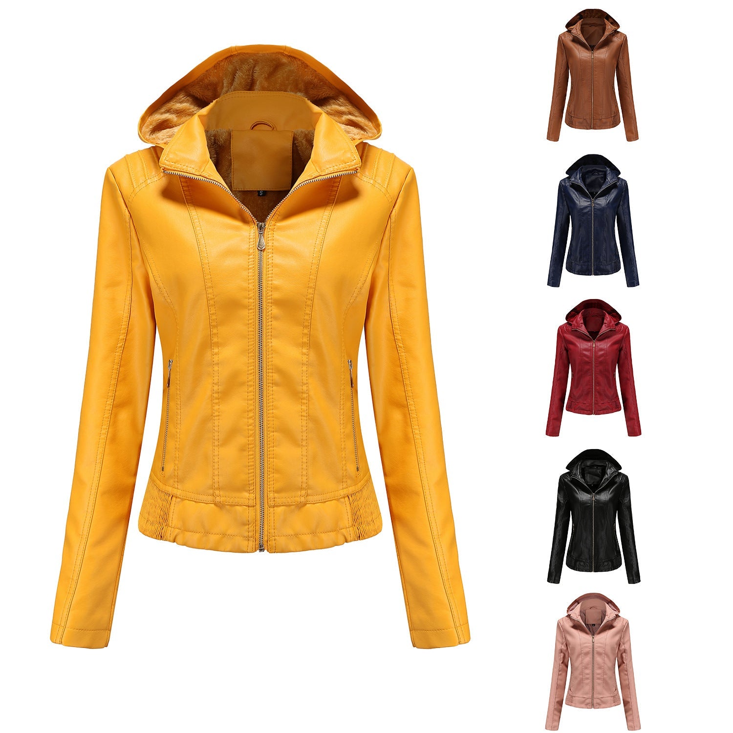 Damen stilvolle Kunstlederjacke mit hochabschließendem Kragen und elastischen Bündchen
