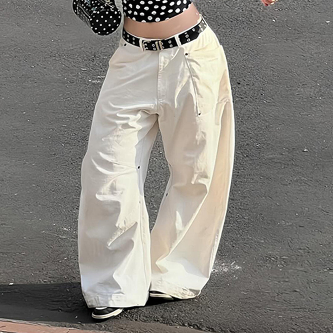 Damen Weite Cargo-Hose mit praktischen Seitentaschen und Hochbund R&B