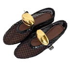 Damen modische Mesh-Pantoletten mit goldenen Akzenten R&B