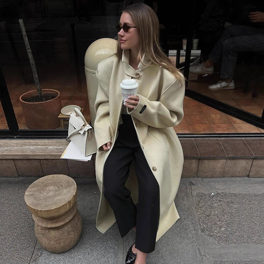 Damen elegante Wollmantel R&B