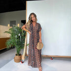 Damen elegantes Maxikleid mit modischem Print und V-Ausschnitt R&B
