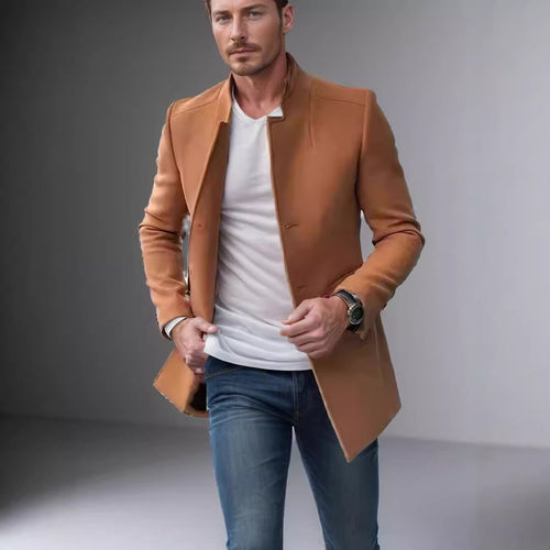 Herren moderner Blazer mit geradem Schnitt und elegantem Stehkragen R&B