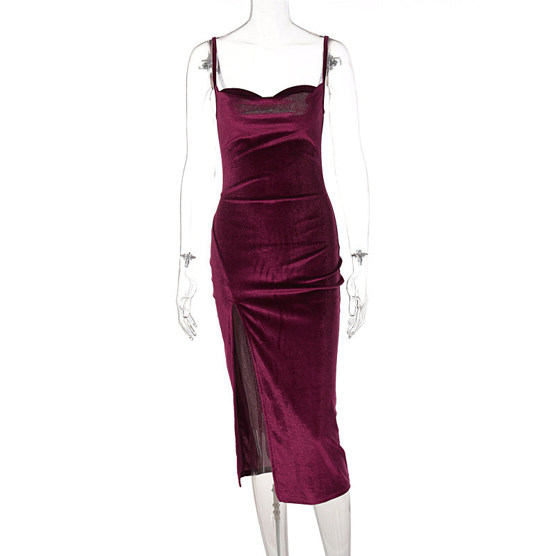 Damen Elegantes Satin-Midikleid mit Drapierung und Seitenschlitz R&B
