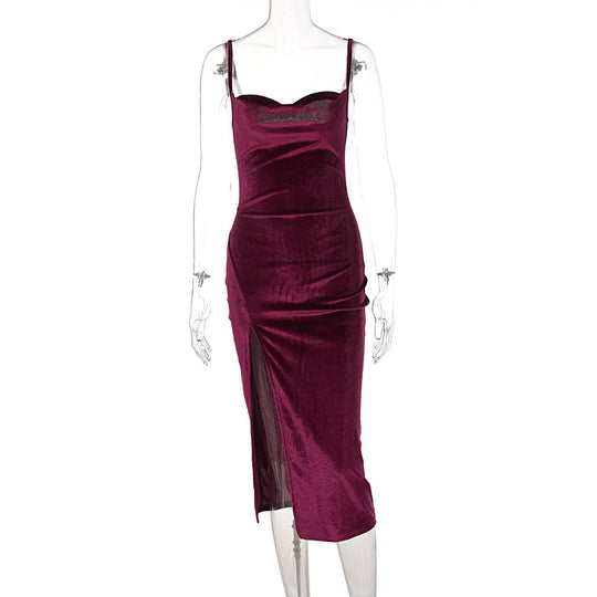 Damen Elegantes Satin-Midikleid mit Drapierung und Seitenschlitz R&B
