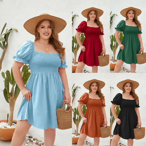 Damen Leichtes Sommerkleid mit schulterfreier Passform und voluminösen Puffärmeln R&B