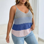 Damen luftiges Stricktop mit V-Ausschnitt und buntem Muster R&B