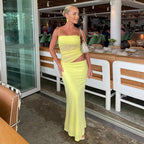 Damen Elegantes Maxikleid mit transparenten Einsätzen und schmalen Spaghetti-Trägern R&B