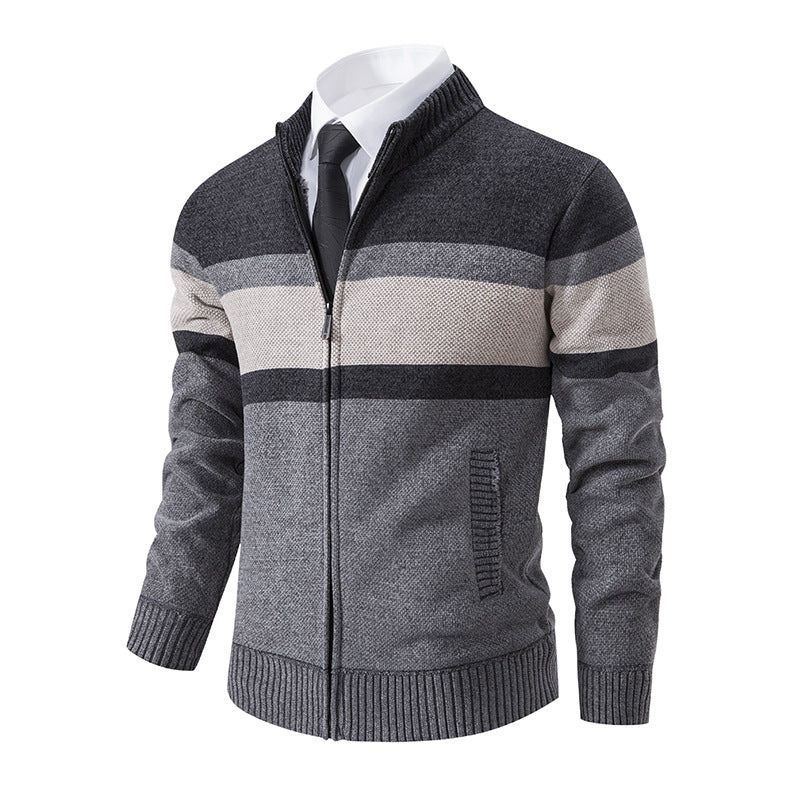 Herren Strickjacke mit hohem Kragen und innovativem Zip R&B