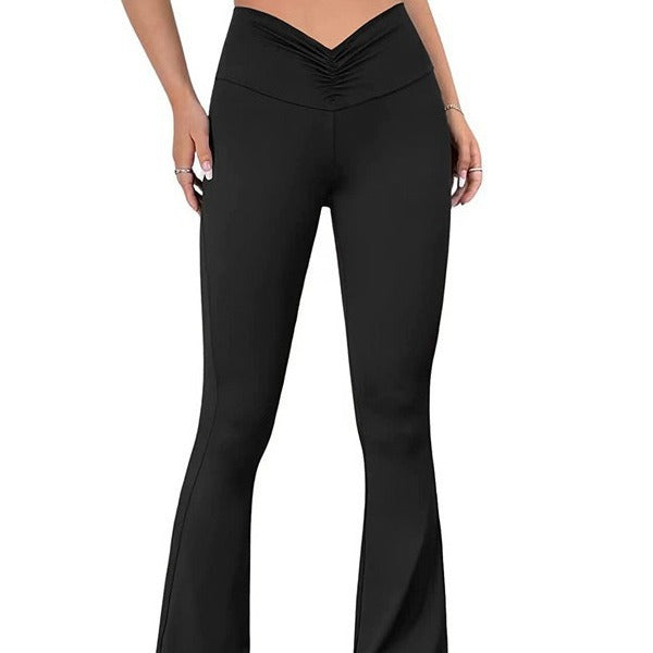 Damen Hohe Taille Flared Leggings mit Raffungen R&B