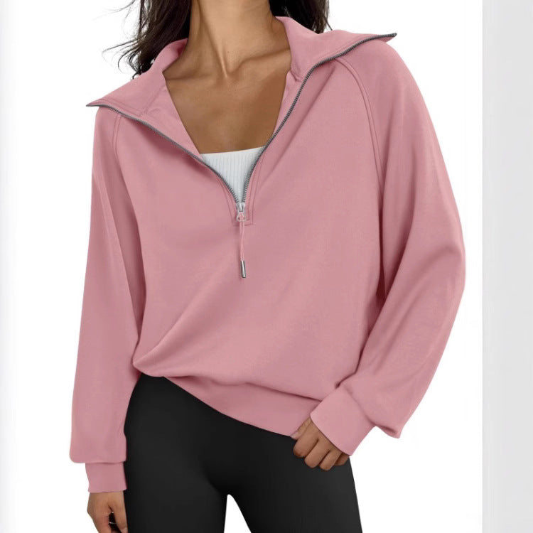 Damen lässiger Sweatpullover mit hohem Kragen und Reißverschluss R&B