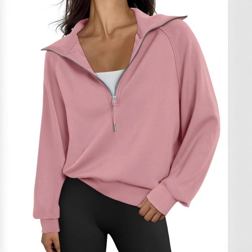 Damen lässiger Sweatpullover mit hohem Kragen und Reißverschluss R&B