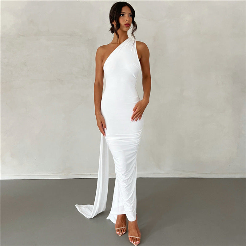 Damen Elegantes bodenlanges One-Shoulder Kleid R&B