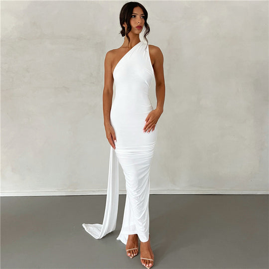 Damen Elegantes bodenlanges One-Shoulder Kleid R&B