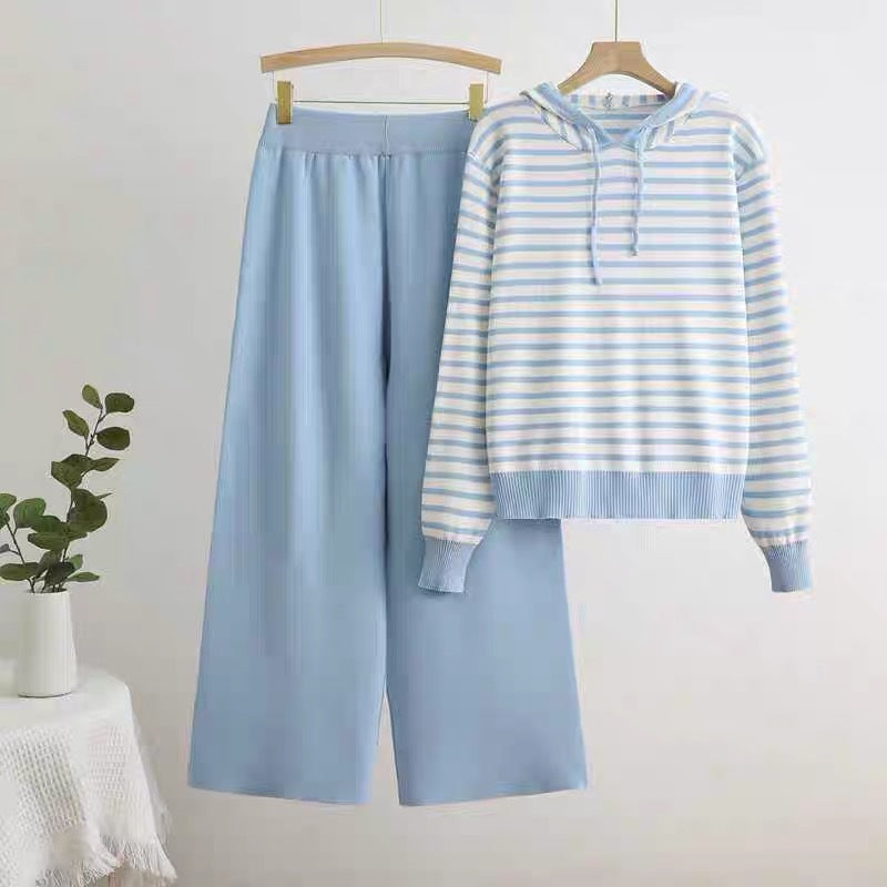 Damen gestreiftes Freizeitset mit Kapuze und weitem Schnitt R&B