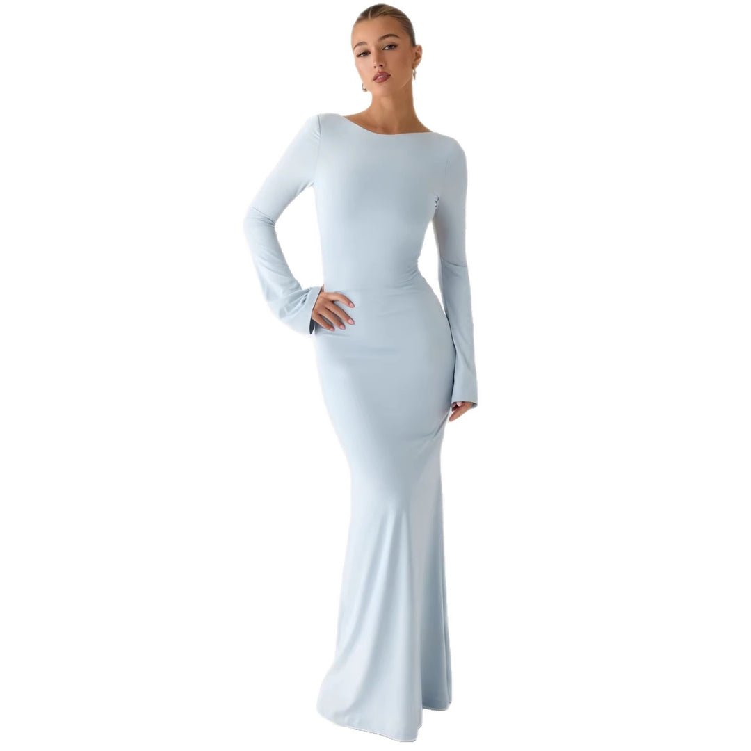 Damen Elegantes Maxikleid mit langem Arm und schwingendem Rock R&B