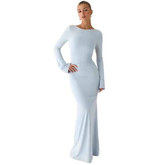 Damen Elegantes Maxikleid mit langem Arm und schwingendem Rock R&B