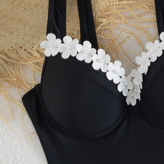 Damen Eleganter Einteiler Badeanzug mit transparentem Rock R&B