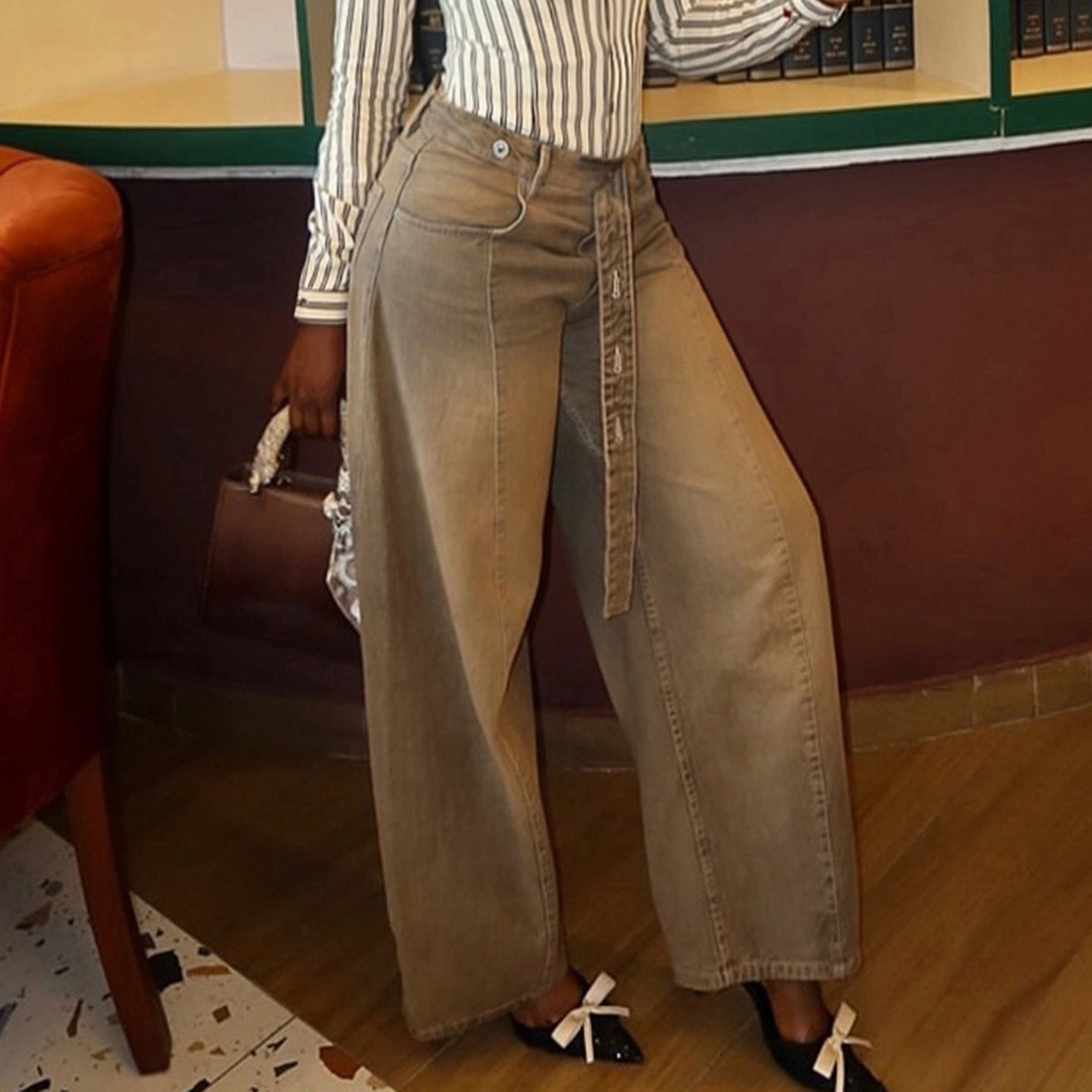 Damen Weite Jeans mit hochelastischem Bund und praktischen Gürtelschlaufen R&B