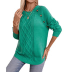 Damen Strickpullover mit dekorativem Zopfmuster und Knopfdetails