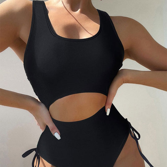 Damen Einteiler Badeanzug mit modischem Cut-Out und verstellbaren Bändern R&B