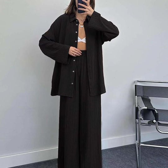 Damen lässiges Übergrößen-Hemd und lockere Hose Set R&B