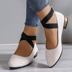 Damen Elegante Ballerinas mit modischem elastischen Riemen und goldfarbenem Detail R&B
