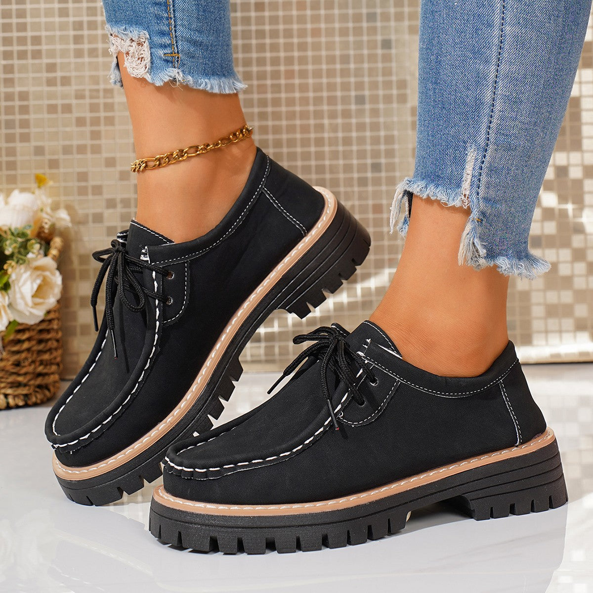 Damen Komfortable Schnürschuhe mit robustem Profil und weicher Innenpolsterung R&B